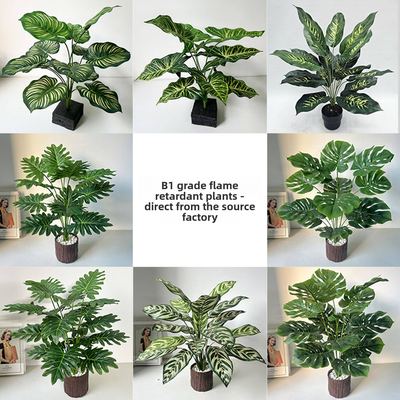 Wholesale High-quality B1-grade Flame-retardant Plastic Artificial Monstera Taro Plants Eco-Friendly 35-55cm Indoor/Outd