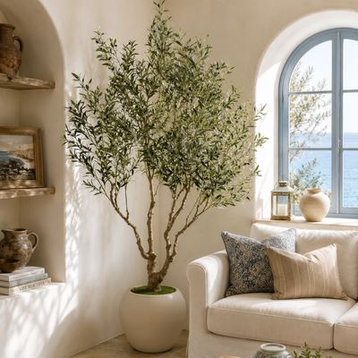 6ft-8ft Large Artificial Olive Tree with Ceramic PP Pot, Freight Saving Detachable Design,Realistic Plant for Hotel Home
