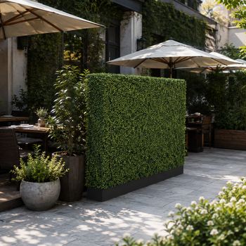 Custom Outdoor UV Resistant Artificial Holly Boxwood Hedge Planter Privacy Screen for Garden Patio Restaurant Cafe Bar