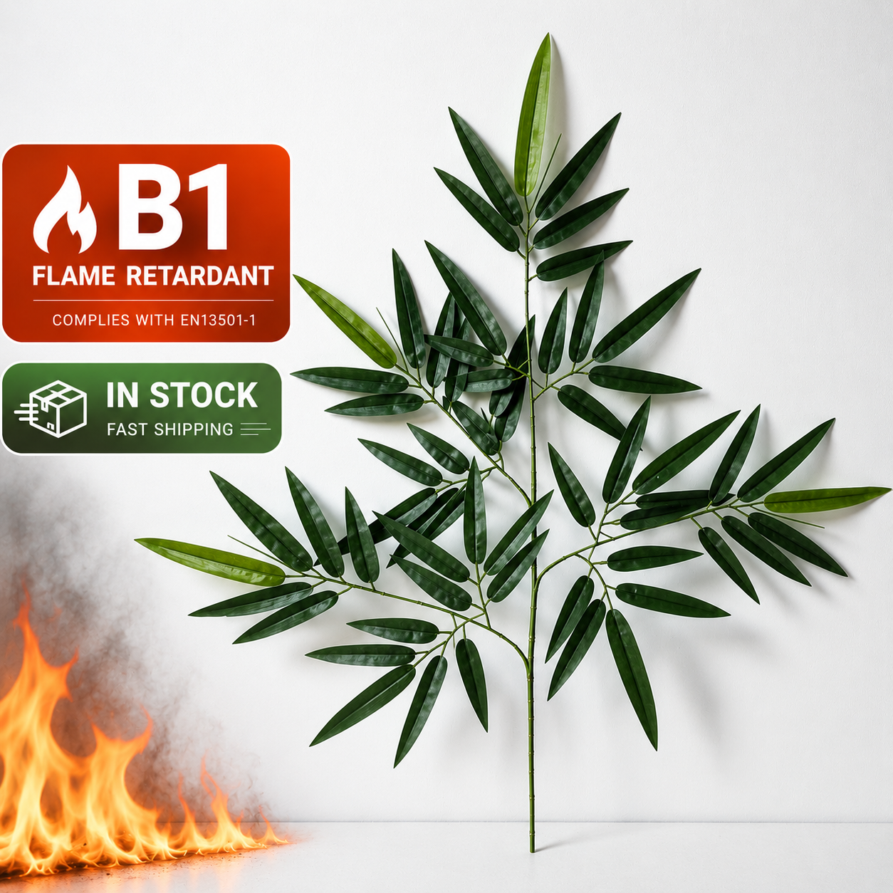 30inch B1 Grade Flame Retardant Artificial Bamboo Leaves Custom Bamboo Foliages for Commercial Landscape Engineering Dec