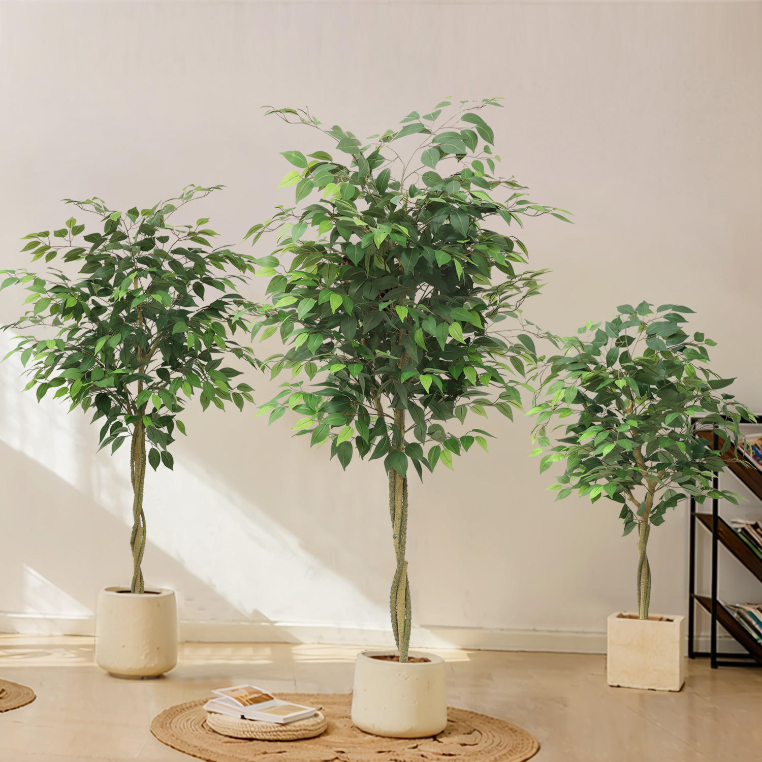 Artificial Ficus Benjamina Potted Plant-Eco-Friendly Durable Plastic Water Resistant Lightweight Detachable Home Commerc