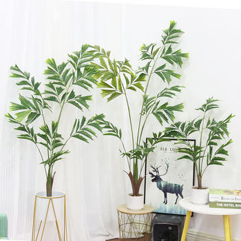 Stock Plastic Artificial Fishtail Palm Tree Eco-Friendly 90cm Potted Plant Indoor Floor Greenery Camping Home Hotel Scho