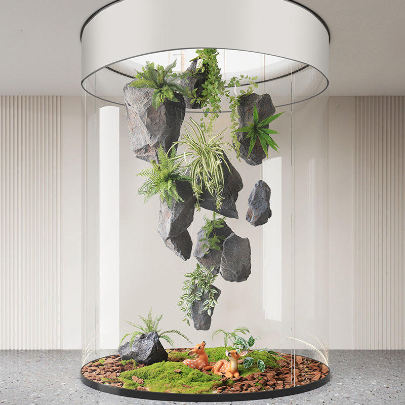 Lightweight PU Floating Hanging Artificial Rock Simulated Faux Stone Fern Moss Indoor Landscape Green Wall Decor Squirre